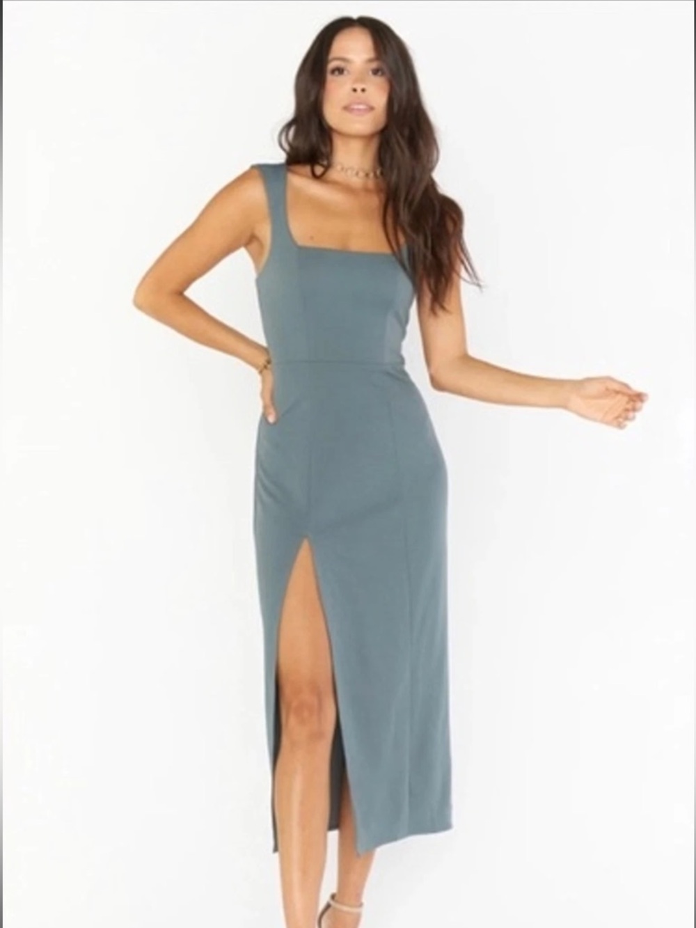 Show Me Your Mumu Eden Midi Dress Steel Blue NWOT Size M